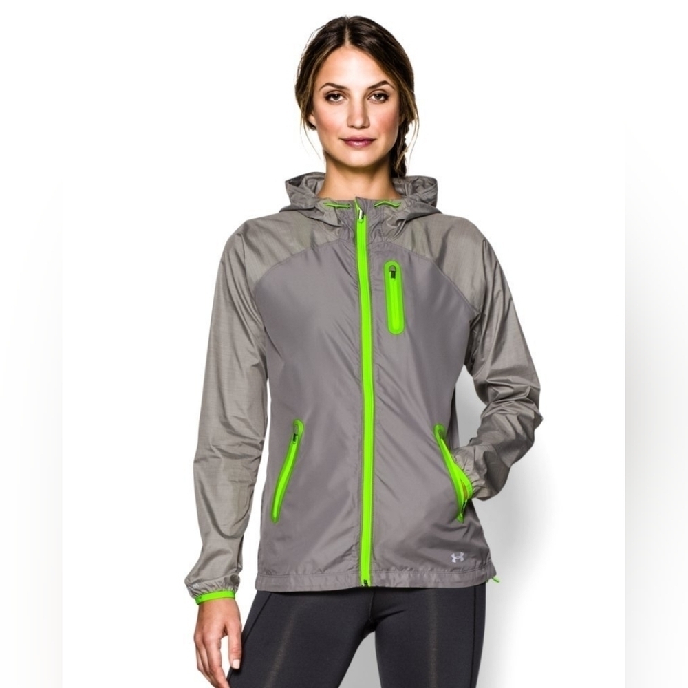 Under Armor Storm Gray Fitted Zip ReflectiveWindbreaker Small All Season Gear S